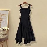 2026 Women's Summer New In Fashion Irregular Dress Matching Set Korean Elegant Short Sleeve Shirt+Strap Skirt Two Piece Suit