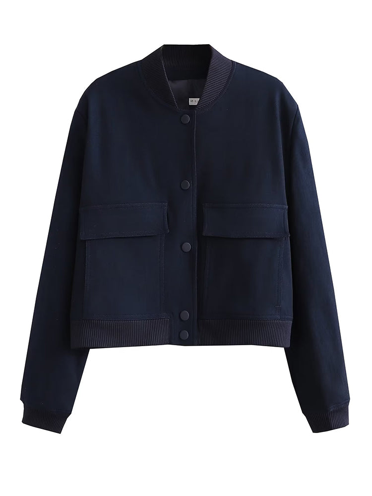 Willshela Women's Solid Bomber Jacket with Pockets