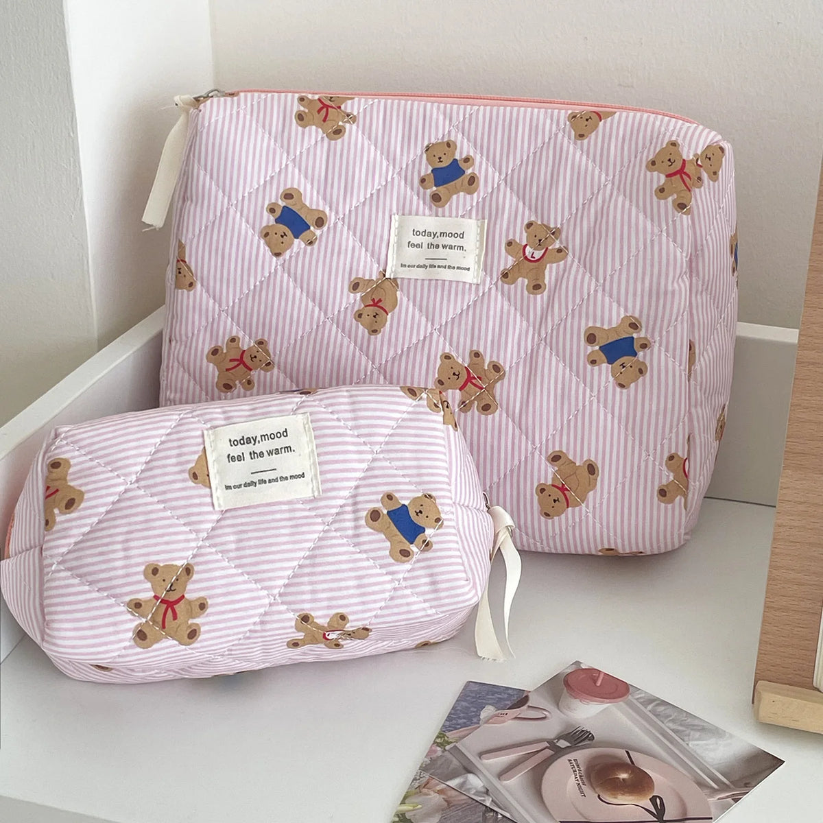Quilted Bear Floral Cosmetic Bag for Women & Girls