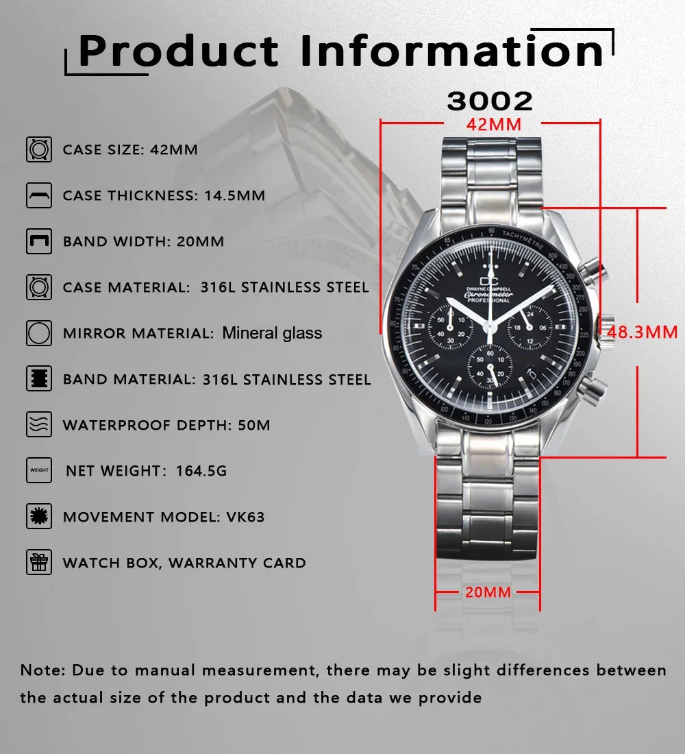 VK63 Chronograph Men's Watch | Panda Dial | 100M Water Resistant