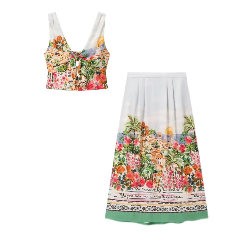 Floral Strapless Vest & Straight-Leg Trouser Set