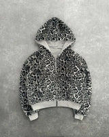 Leopard Print Two Sides Retro Fashion Wearing Loose Zipper Hoodie Men High Street Trend Punk Casual Oversized Sweatshirts Women