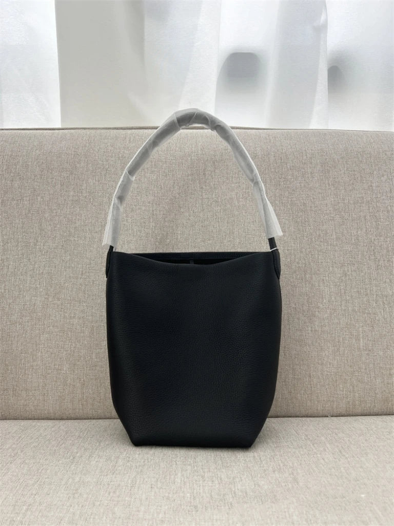 25 year new cowhide lychee pattern single shoulder commuting versatile large capacity bucket bag