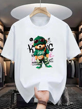 Men’s Geometric Bear Print 100% Cotton Oversized T-Shirt
