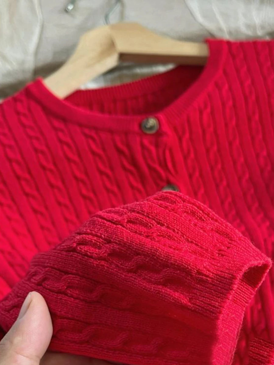 USA-Made Red Twist Flower Knit Cardigan – Vintage Y2K Slim Crop Top