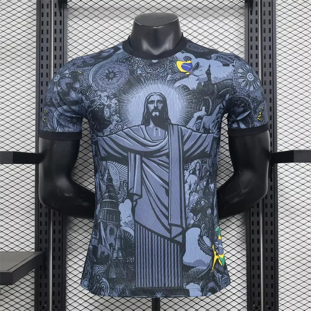 2026 Brazil Special Edition Jesus Black Grey Adult/Kids Football T-shirt Summer Football Training T-shirt Sports Street Clothing