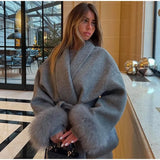 Elegant Lace-Up Woolen Jacket