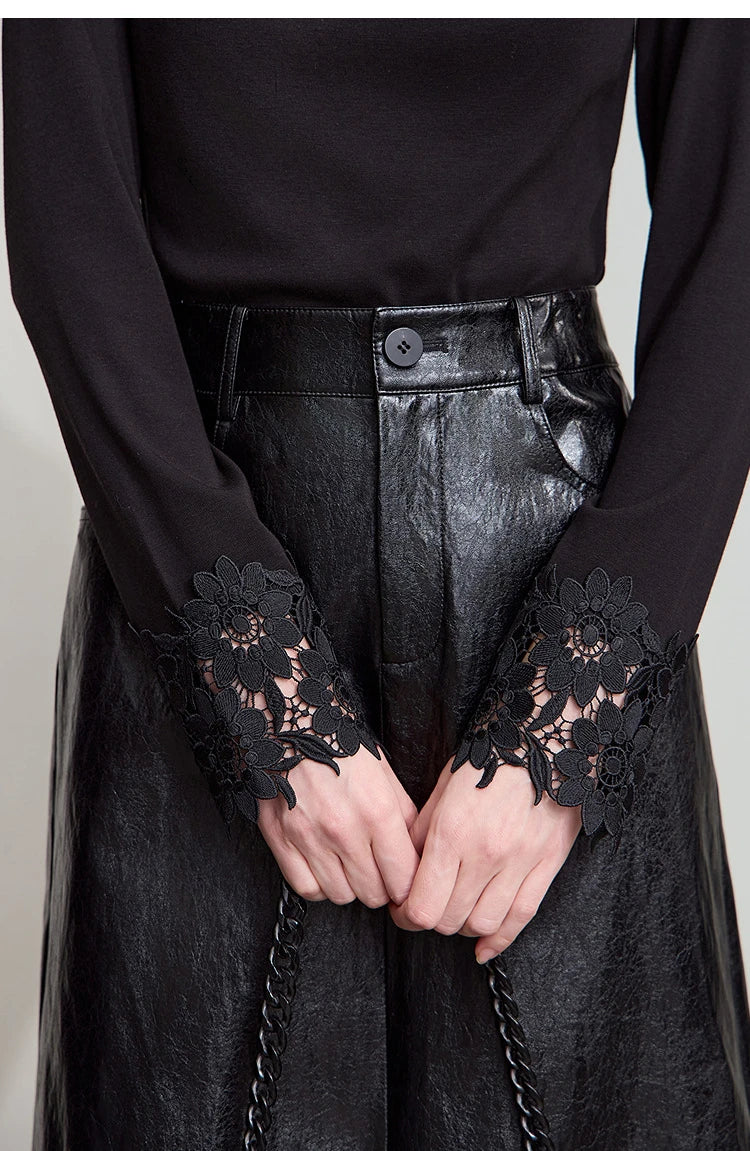AMII Minimalist PU Leather Skirt for Women