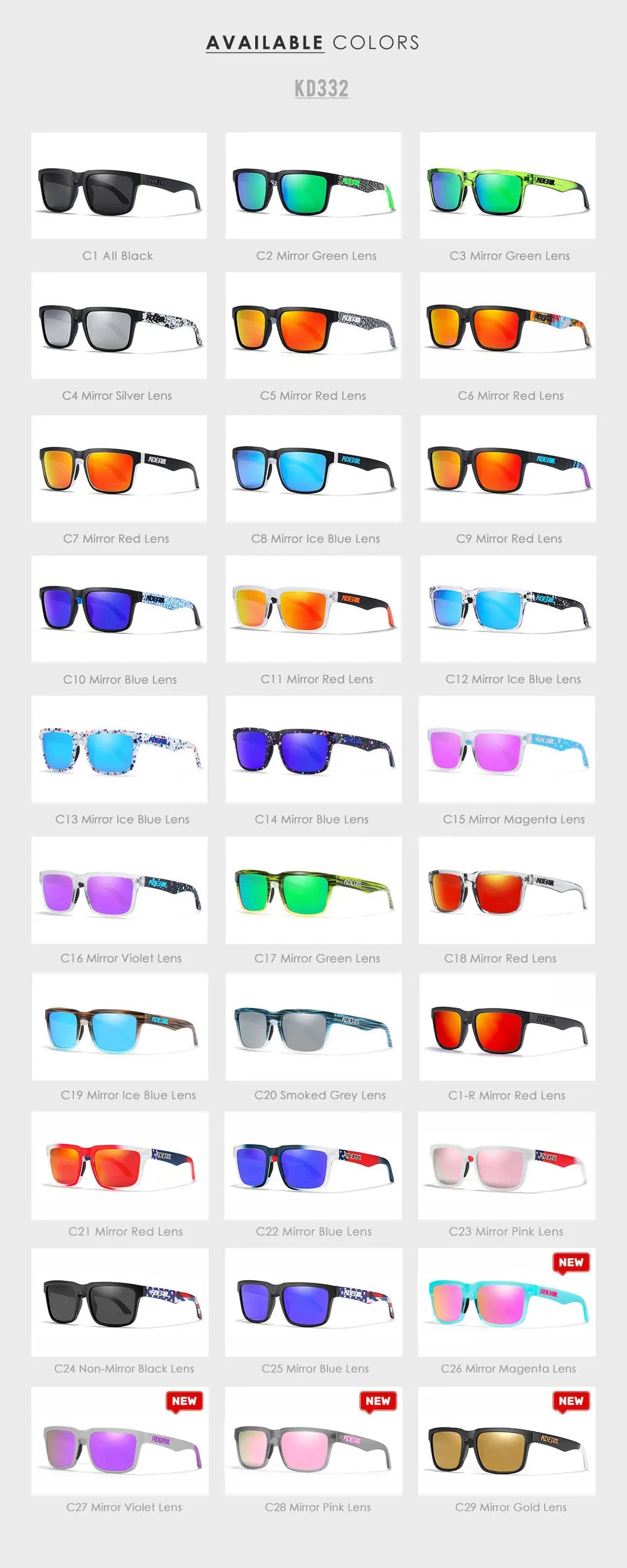 KDEAM Men's Polarized Sunglasses Fishing Lifestyles Mirrored Color Blocking Sun Glasses Women Legend Square Sunglass With Box