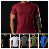 Men Cotton Gym t-Shirt Short Sleeve t-Shirts Male Round Neck Casual Tops Slim Fit t Shirt Breathable Soild Tee Shirt Man Clothes