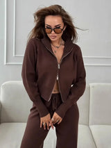 Wolfeel  New Autumn Winter Zip Up Knit Pants Set Women's Trendy Slim Fit Cardigan Pants Chic Commuting Sweater Outfit