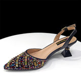 Rhinestone Pointed-Toe Slingback Heels & Bag Set