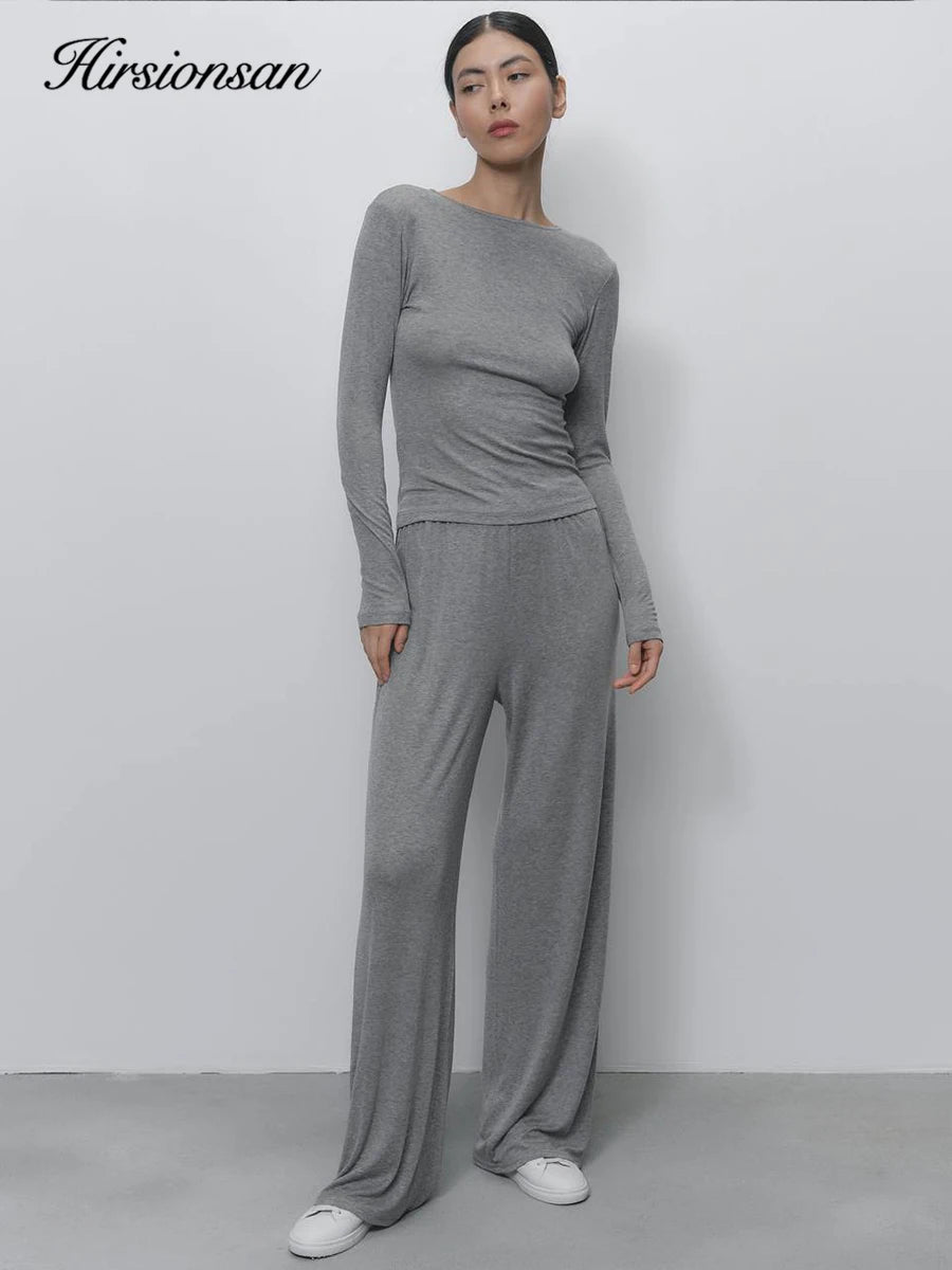 Hirsionsan Modal Soft Loose Sets Women 2026 Casual Two Pieces Long Sleeve T Shirts and High Waist Dresses Outfits Tracksuit