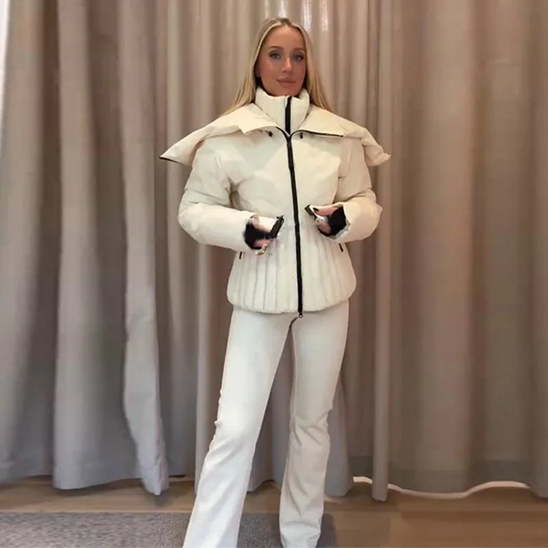 Women's Winter Fur-Trim Hooded Jumpsuit