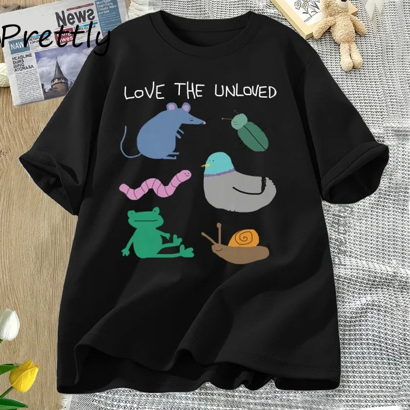 Love The Unloved Men Women T Shirt Funny Animal Pigeon Rat Frog T-shirt Loose Unisex Short Sleeve Tshirt Cotton Tees Streetwear