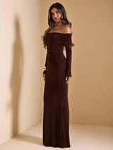 Elegant Open-Shoulder Bodycon Fishtail Dress