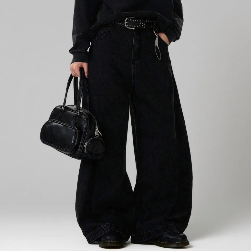 Men's Baggy Wide-Leg Curved Denim Jeans