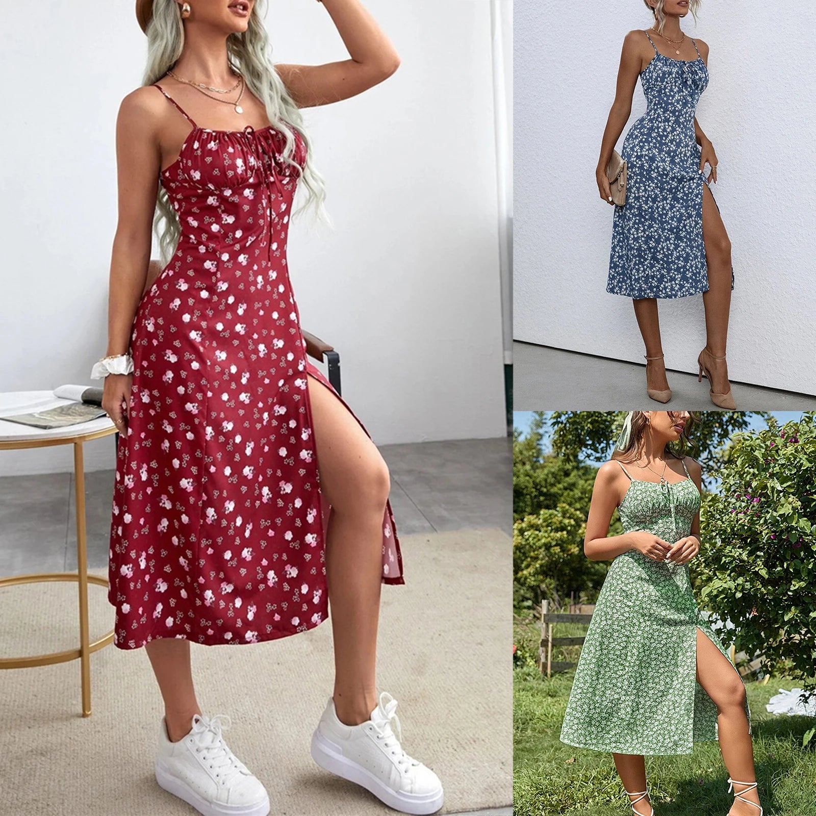 Elegant Summer Floral Spaghetti Strap Mini Dress