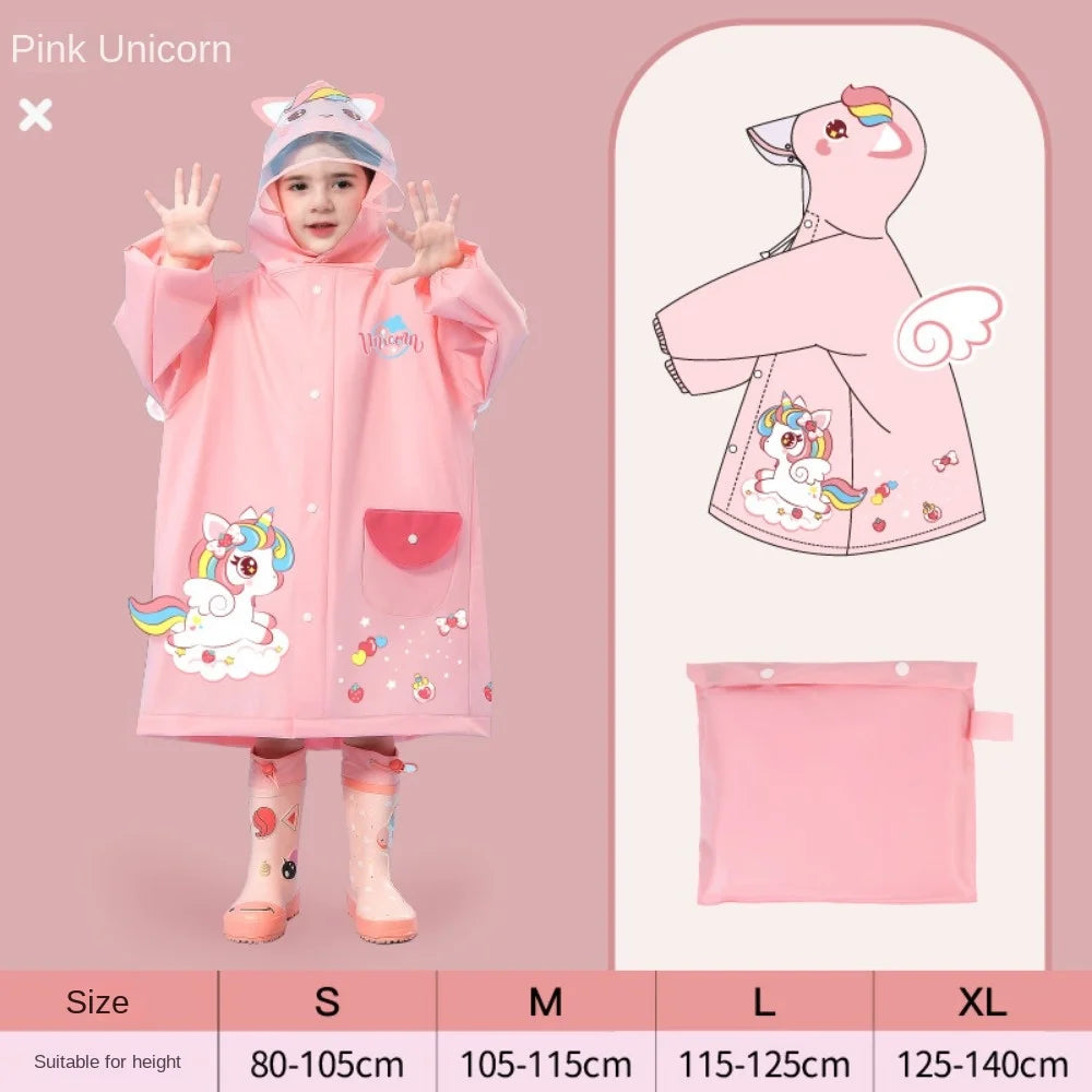 Kids' Whimsical Waterproof Raincoat with Backpack Space