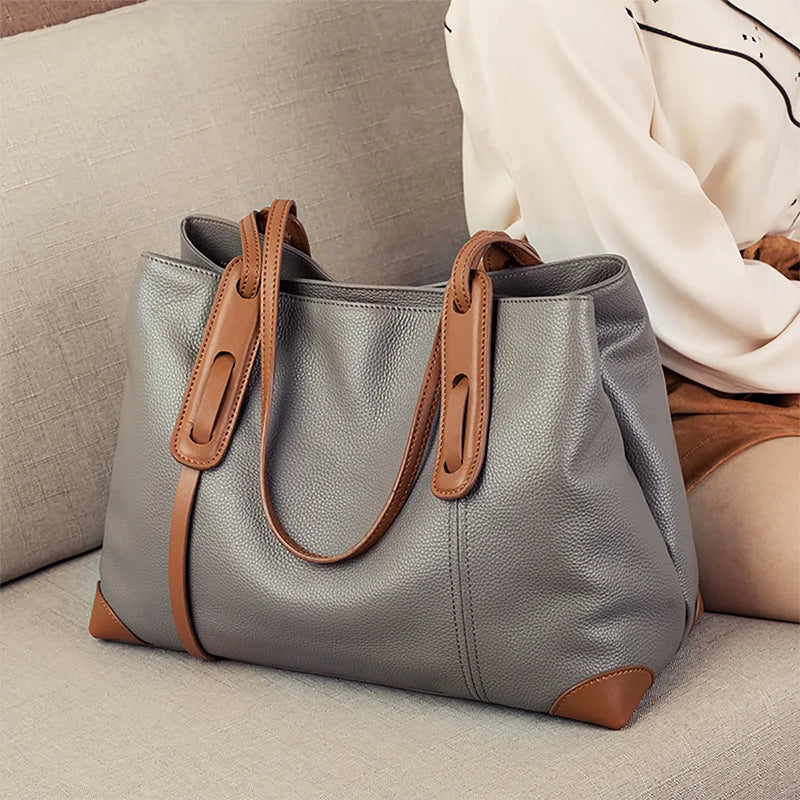 Genuine Leather Tote Bag Luxury Designer Women's Shoulder Bag Large Capacity Women Bags High Quality Soft Cowhide Female Handbag