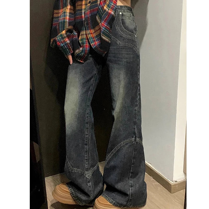 Dark Blue Wide-Leg Flare Jeans | High Waist, Slim Fit