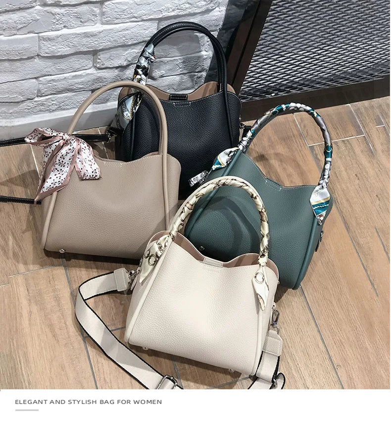 YANATARI Female Genuine Cow Leather Bag for Women Bag Blue Handbag New Crossbody Bucket Bag Luxury Shoulder Bag Tote Bag Medium