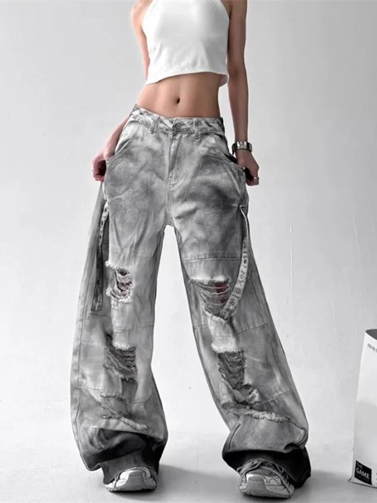 Women's Wide-Leg Distressed Jeans | High Street Style