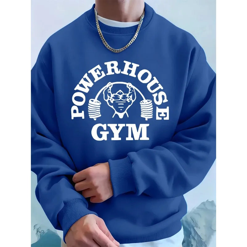 Powerhouse Gym Letter Printing Men Sweatshirts Winter Fleece Warm Hoodie Korean Loose Crewneck Pullovers Hip Hop Male Clothes