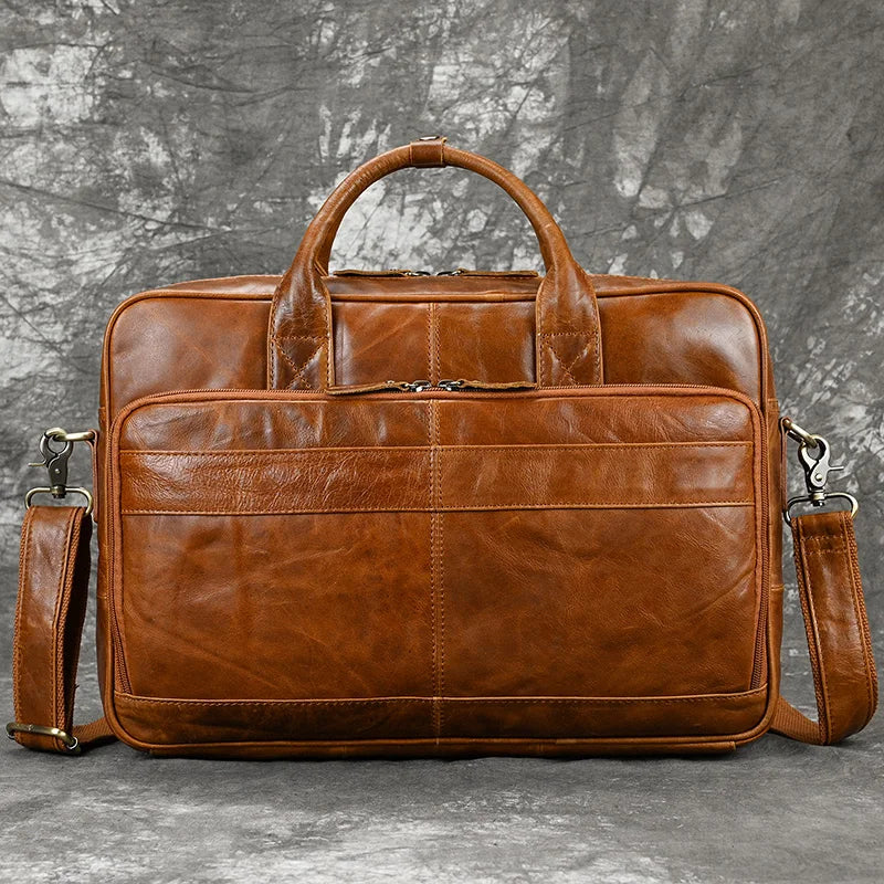 Men Briefcase Genuine Leather Laptop Bag 14 15.6" PC Doctor Lawyer Computer Bag Cowhide Male Briefcase Leather Men Business Bag