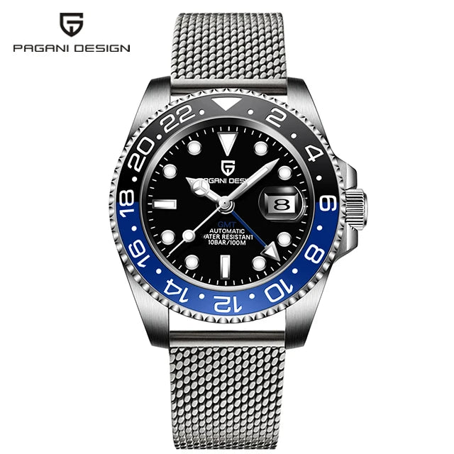 PAGANI DESIGN GMT Automatic Watch — Sapphire Crystal, 10-Bar Waterproof, 40mm