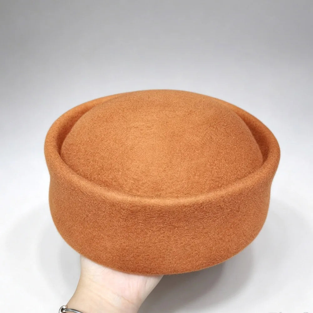 100% Wool Felt Leopard Pillbox Hat Woman Vintage painter French Beret Cap Elegant Brimless Beanie Winter Church Sun Fedora Hats