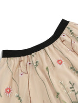 Tonval Floral Embroidered Mesh Midi Skirt – Elegant & Vintage