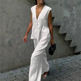 Fashion Women's Trouser Suits Sleeveless V-Neck Top Women Casual Straight Pants Sets Summer Women's Suit Commuter 2 Piece Set