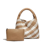 2025 Women Bag Luxury PU Leather Handbag Lady Fashion Handmade Knitting Tote Female Hand-woven Basket Shoulder Bag with Purse