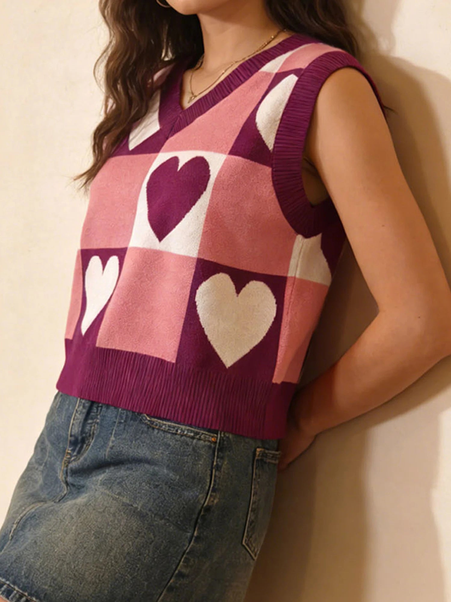 Plaid V-Neck Sleeveless Vest