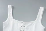 Dulzura Women’S Ribbed Sexy Casual 2 Piece Shorts Set Sleeveless Lace Up Crop Corset And Shorts Matching Set Party Clubwear