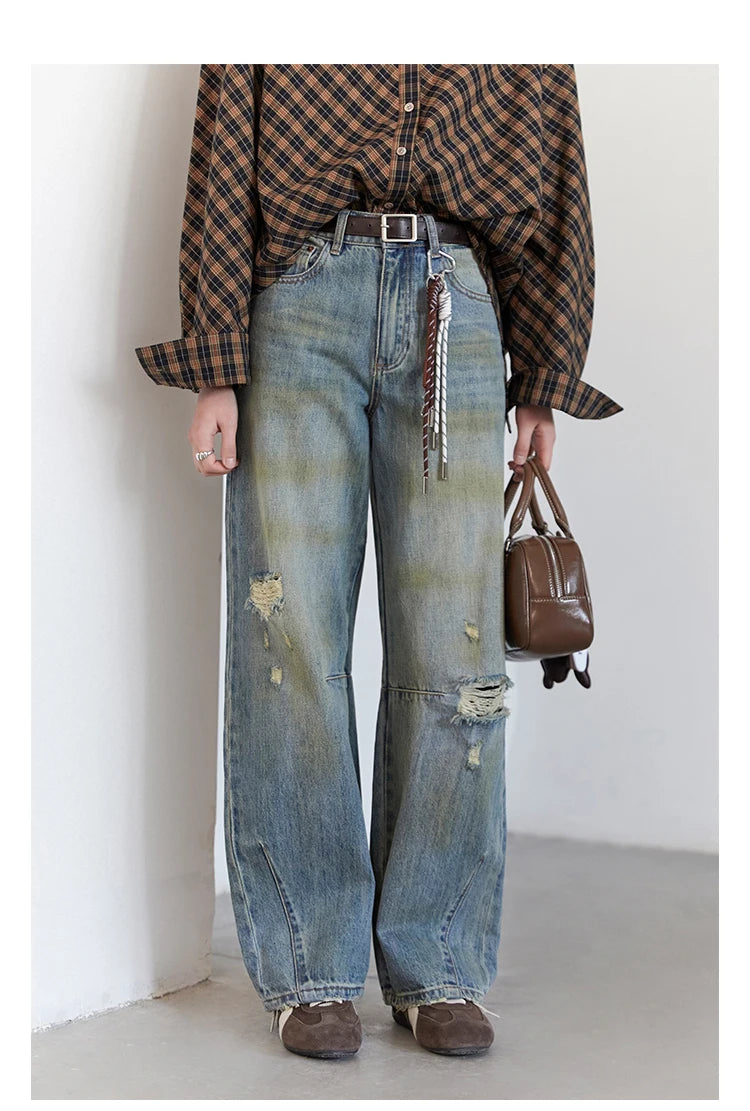 CHIC VEN Retro Women's Jeans Loose Casual  New High Waisted Wide Legs Denim Pant Female Trousers Spring Autumn 2025