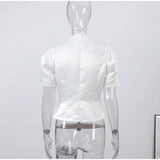 2026 Spring Summer Short Puff Sleeve Frog Button Shirt For Women Stand Collar  Single Breasted Blouse Lady Chic Street Party Top