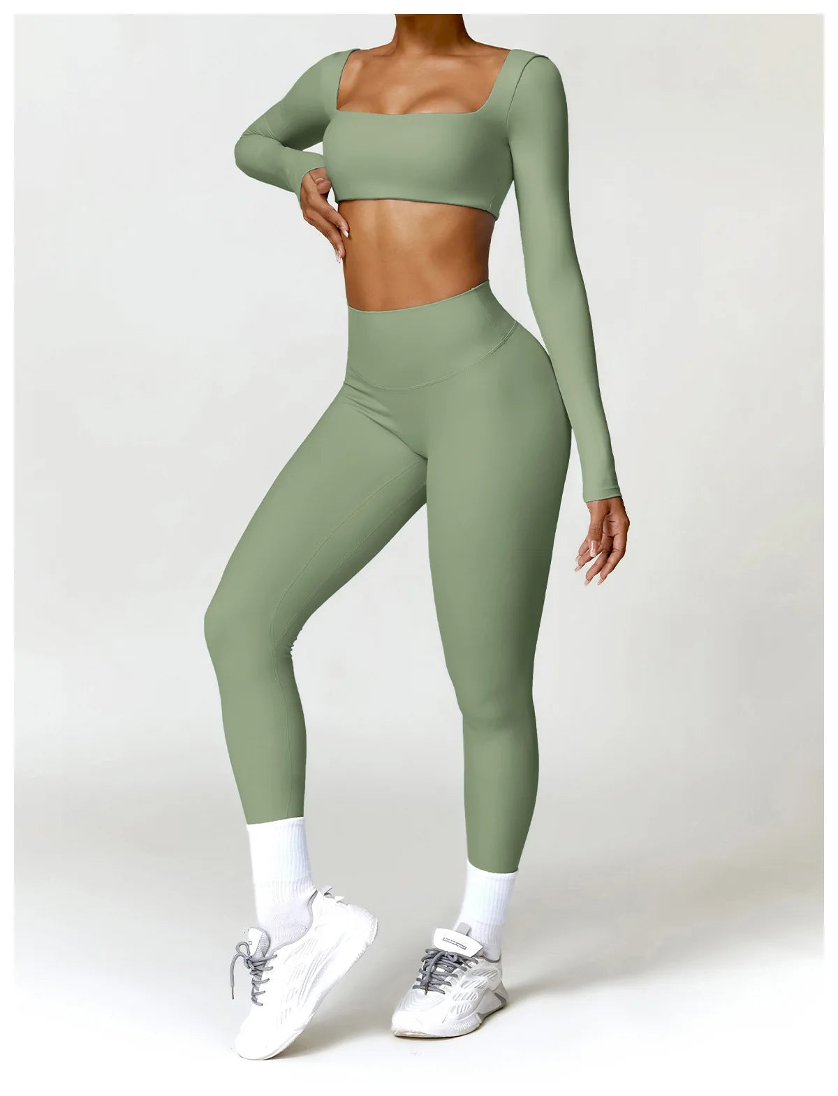 2-Piece Women's High-Waist Yoga Set – Seamless Long Sleeve Workout Suit