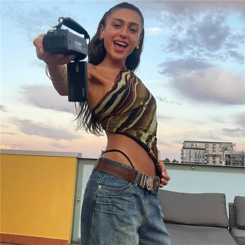 Y2K Asymmetrical Single-Shoulder Crop Top