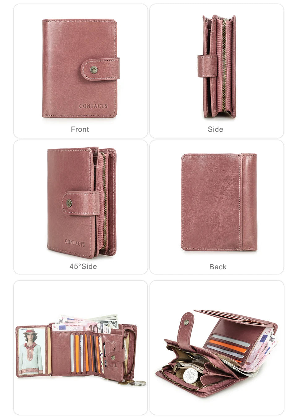 Contact'S Genuine Leather Wallets Women Men Wallet Short Small RFID Blocking Card Holder Wallets Ladies Red Coin Purse