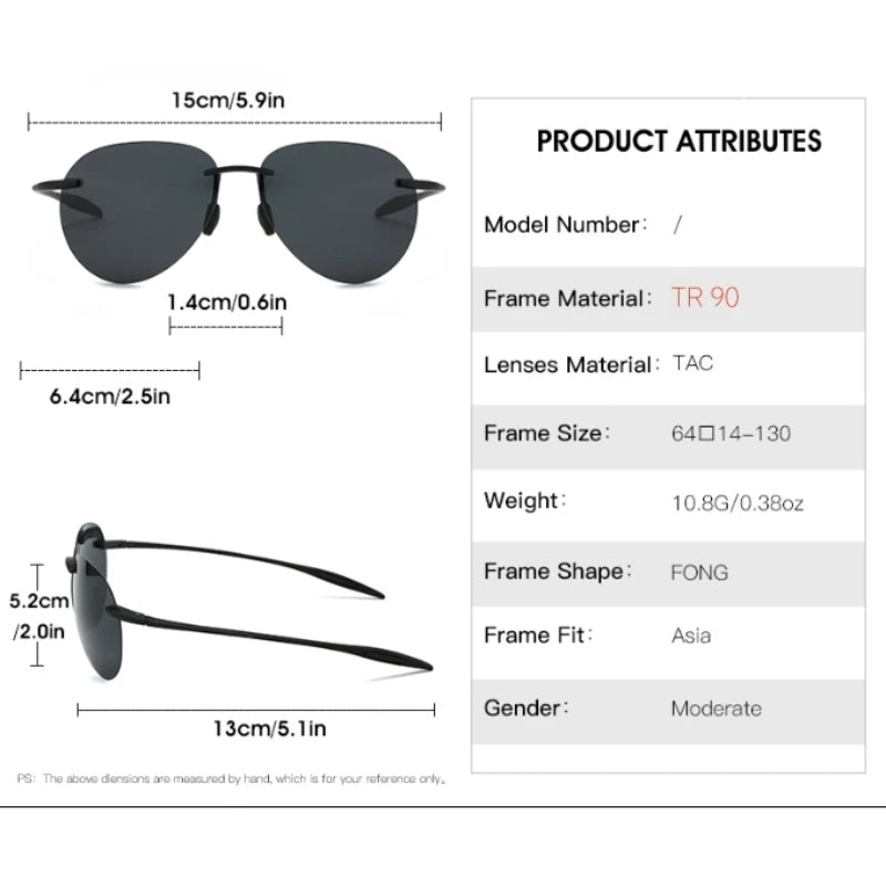 TR90 Frameless Polarized Aviator Sunglasses – Ultralight