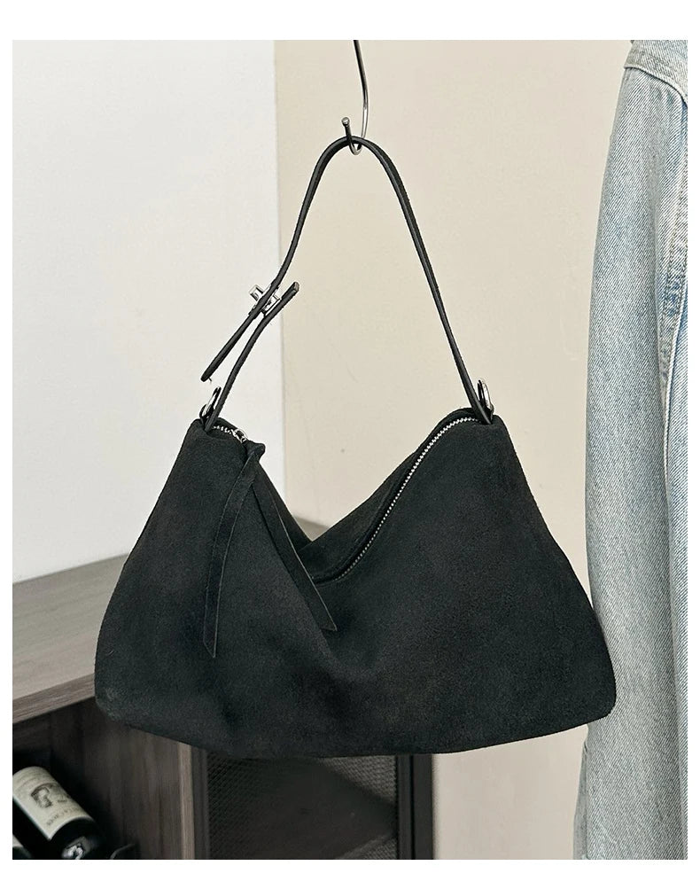 Russian Women's Genuine Suede Cowhide Leather Shoulder Bag Retro Frosted Cow Large Capacity Versatile Commuting Luxury Designer