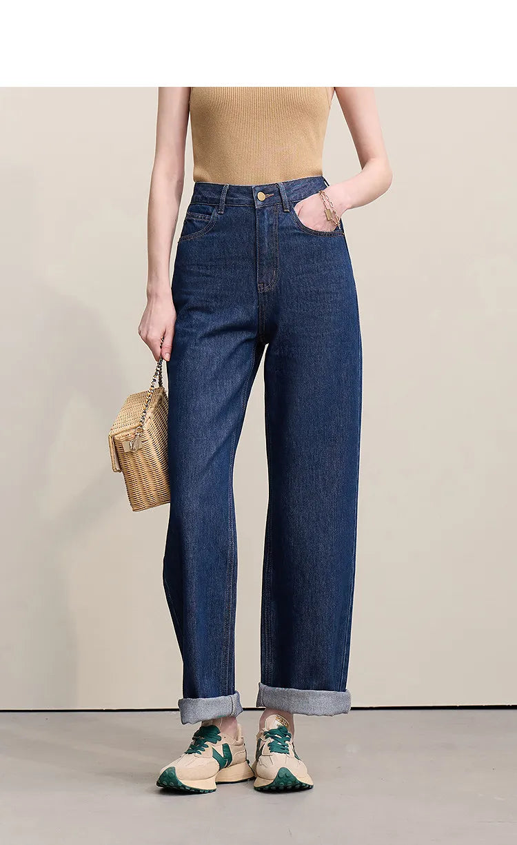 AMII Women's Barrel Jeans – Retro Straight Denim Trousers