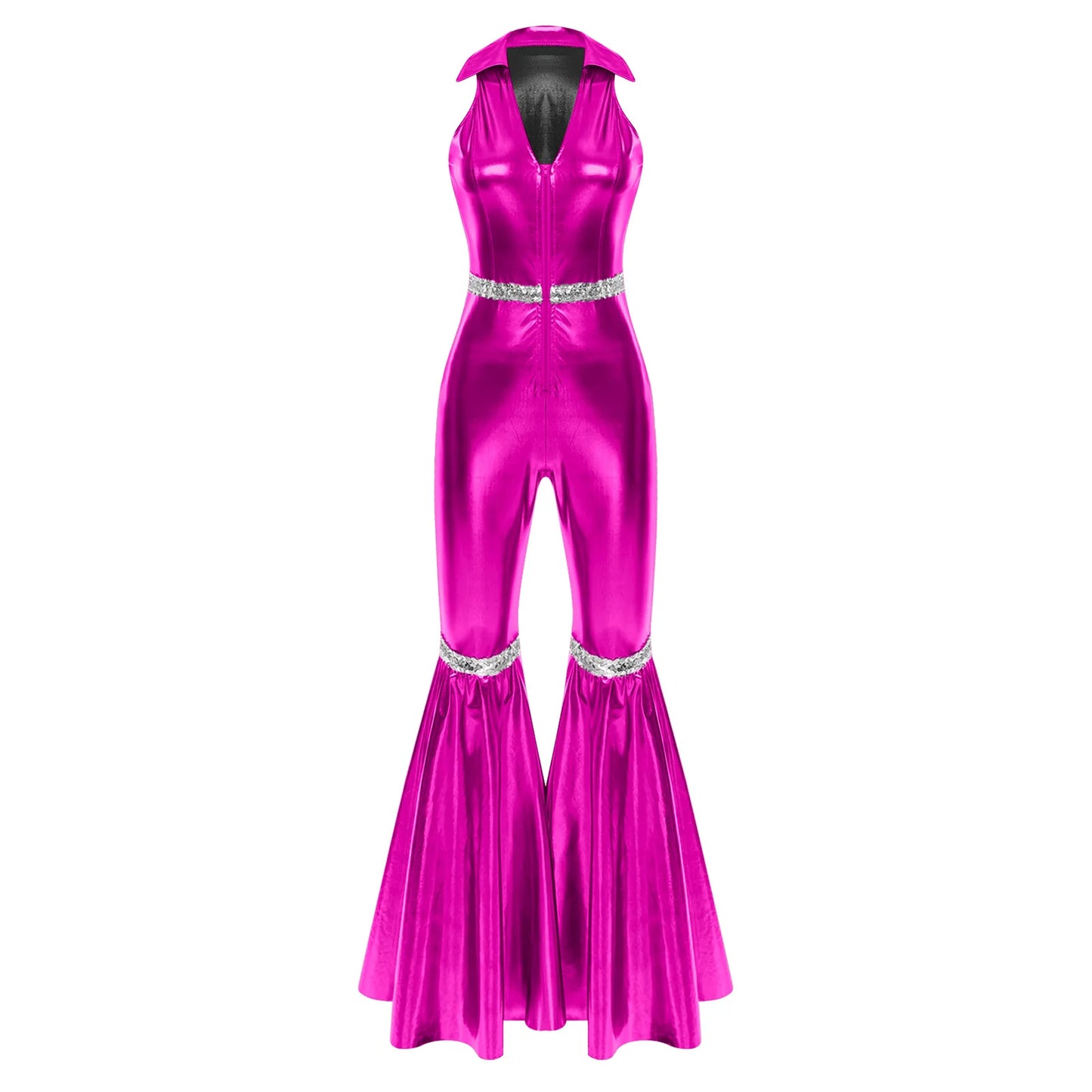 Women's 70s Disco Sequin Jumpsuit – Retro Bell-Bottom