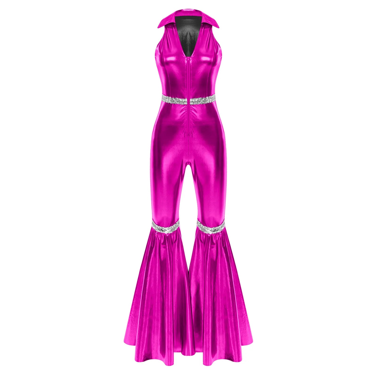 Women's 70s Disco Sequin Jumpsuit – Retro Bell-Bottom