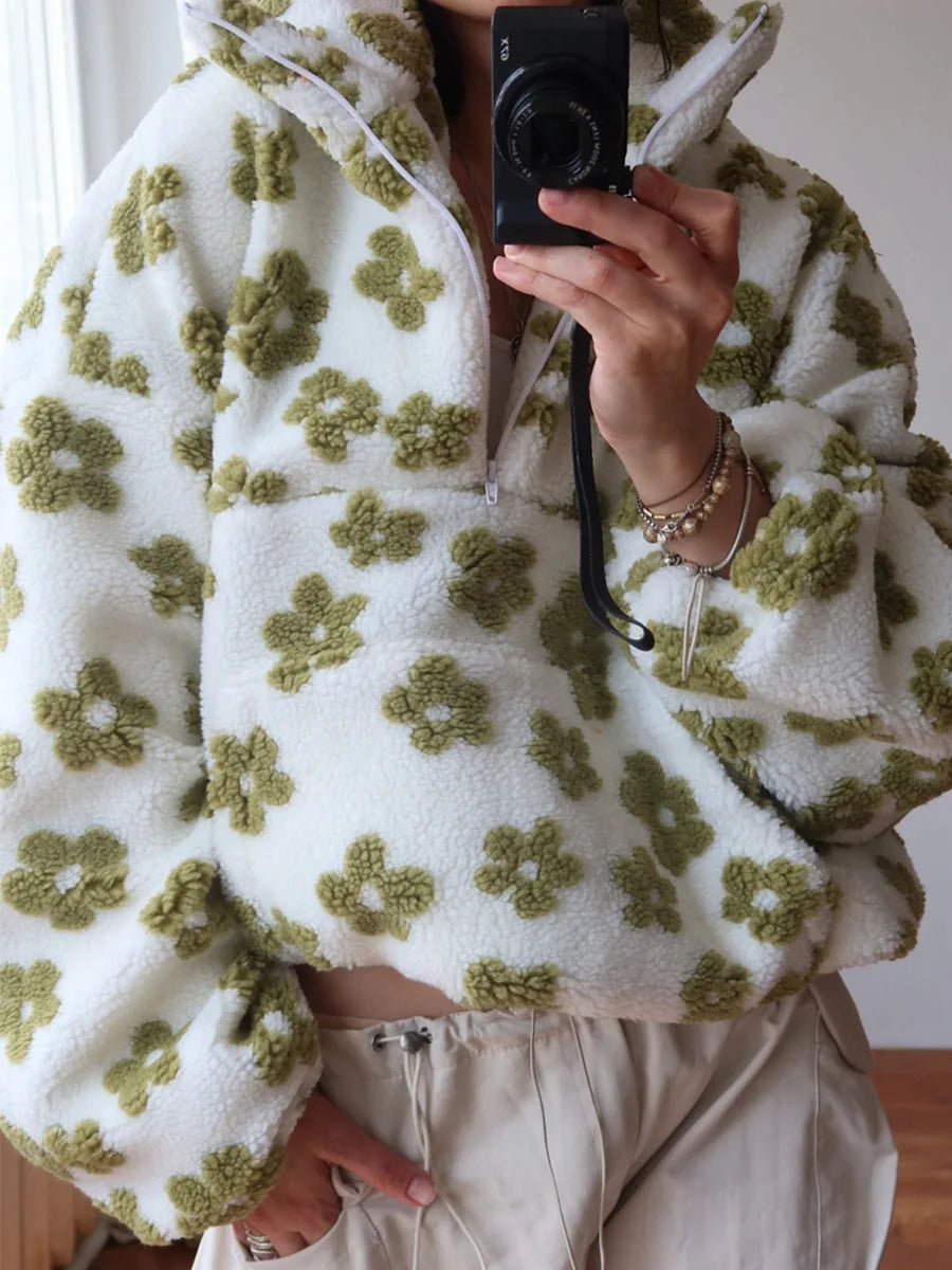 Women's Floral Fleece High-Neck Pullover