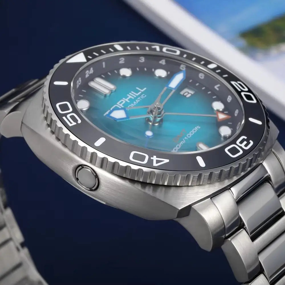 TOPHILL 43mm NH34 GMT Men Watch Automatic Mechanical Wristwatch 300M Dive Sapphire Ceramic Bezel Luxury Luminous 3H Date TD012G