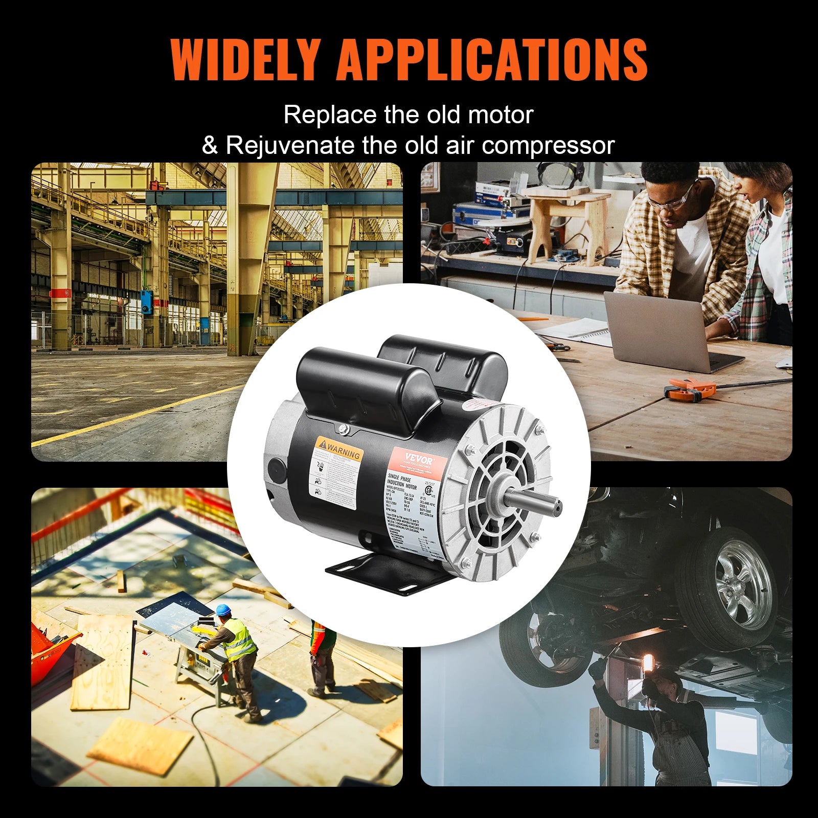 SucceBuy 2/3/3.7HP Air Compressor Motor 230V Single Phase Electric Motor 3450RPM CW/CCW Rotation Motor for Air Compressors