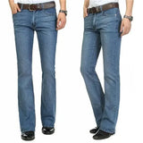 Male Bell Bottom Denim Trousers Slim Black Boot Cut Jeans Men's Clothing Casual Business Flares Pants